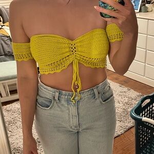 🎉B2GO- f21 Neon Crochet Off-Shoulder Top